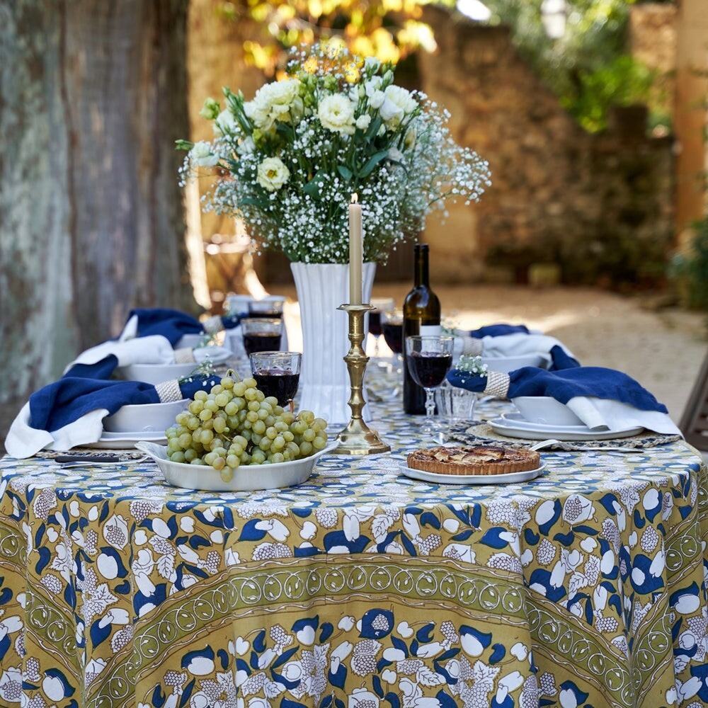 💥 Couleur Nature Forest Harvest Mustard & Blue French Tablecloth